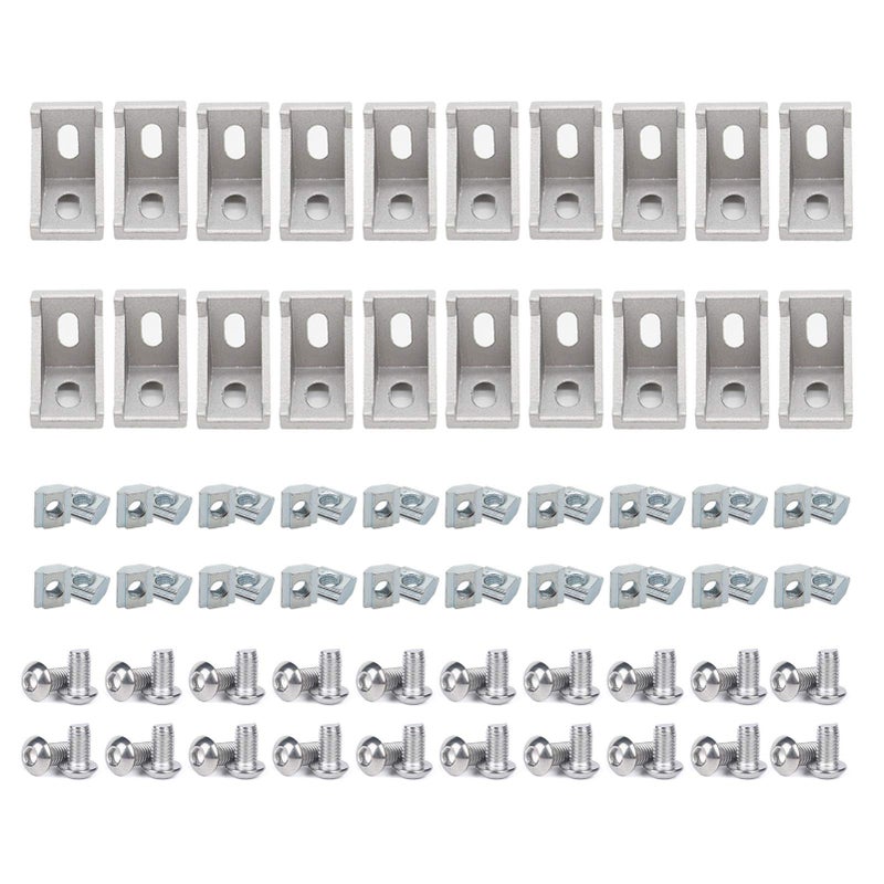BLCCLOY 20 Sets 2020 Aluminum Extrusion T Slot Corner Bracket 20 Series Extruded Hardware 90 Degree Right Angle Connector with M5 Bolts Nuts for 20/20 80 20 2040 T V Slot Silver Aluminum Profile - Image 1